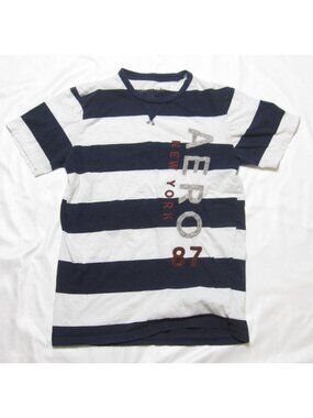 Aeropostale Men's Nautial Collegiate Striped Graphic Tee Aero 87 New York (M176)